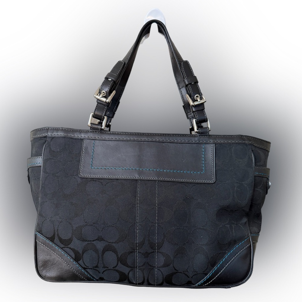 Coach Jacquard Black Leather Shoulder Bag
# 8k49